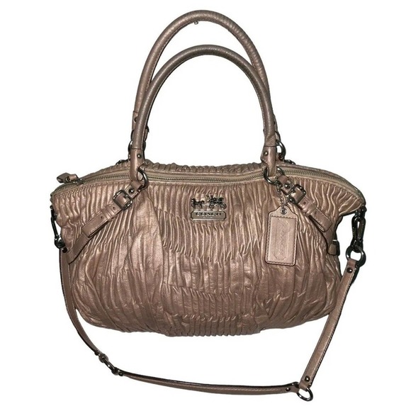 Coach Handbags - Coach 1941 Madison Gathered Leather Metallic Beige Sophia Satchel Shoulder Bag